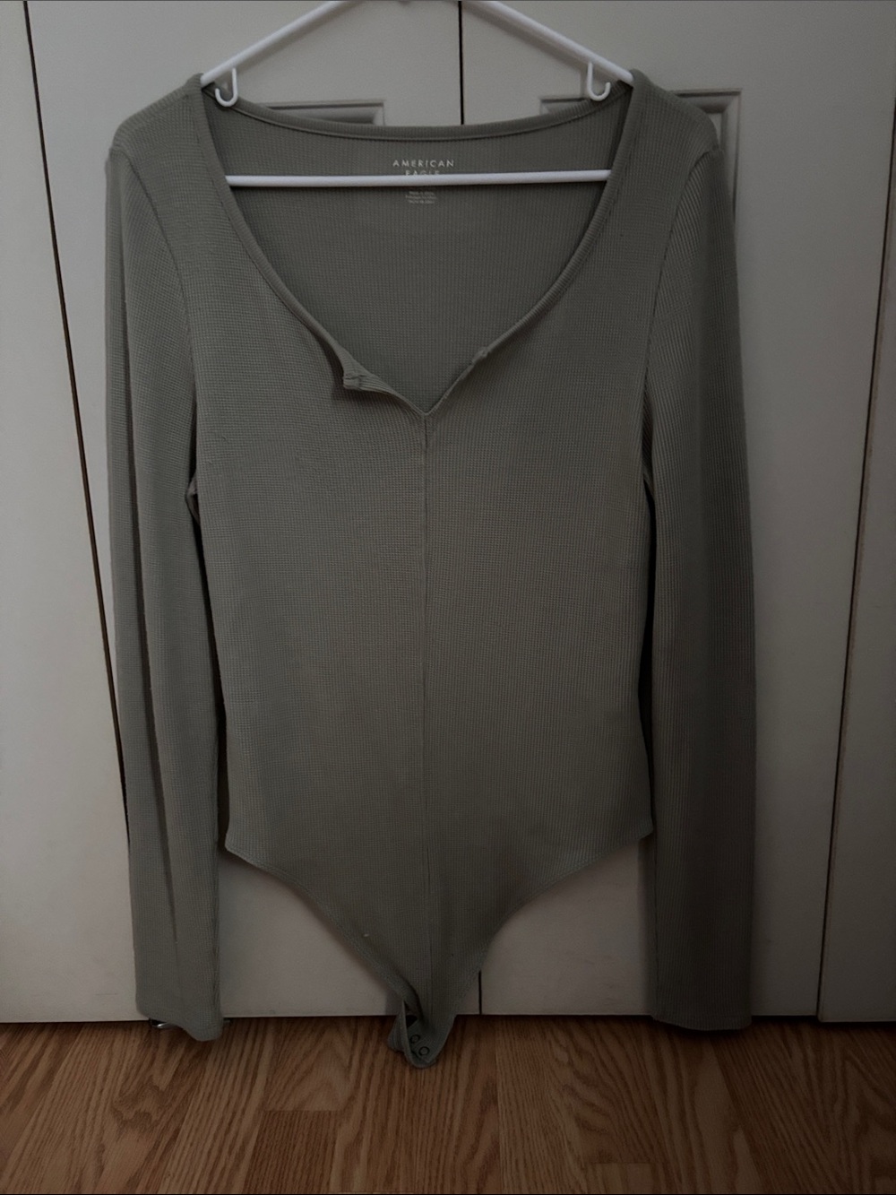 American Eagle Outfitters Sage Ribbed Long-Sleeve Bodysuit